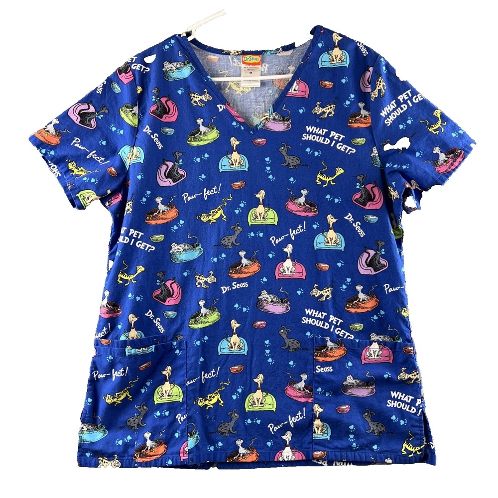 Dr.Seuss Scrub Top Short Sleeve Size M What Pet Should I get Veterinarian